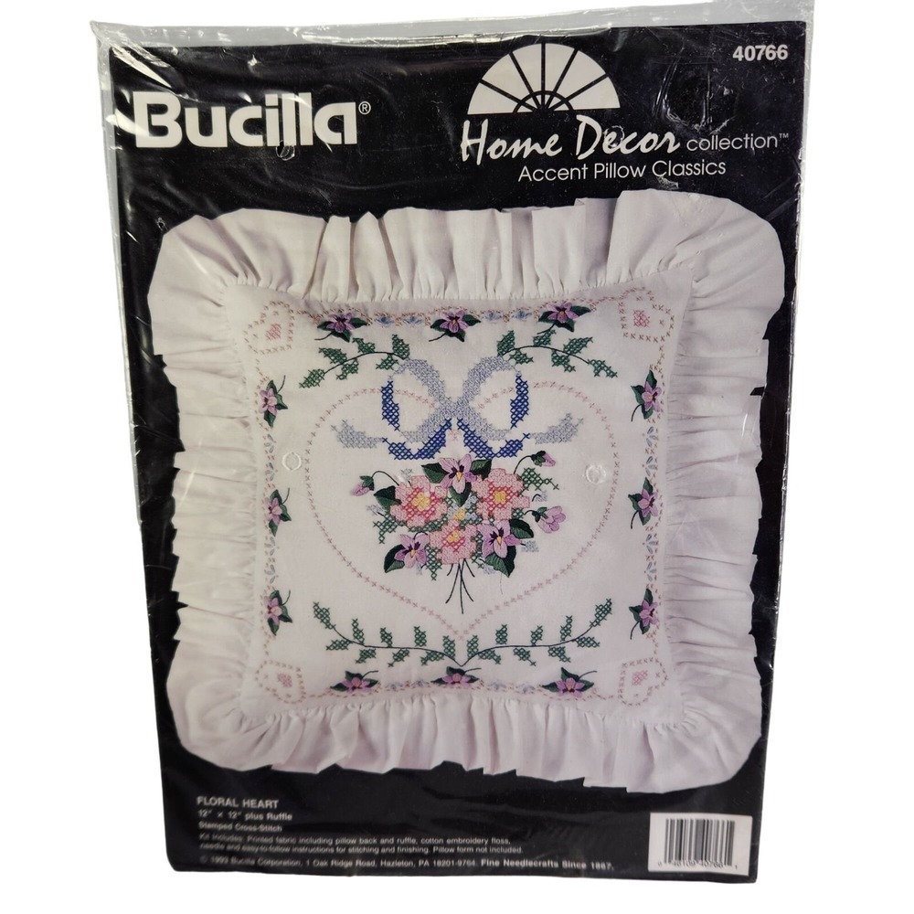 Bucilla Floral Heart Stamped Cross‎ Stitch Kit Square Pillow Home Decor Sealed